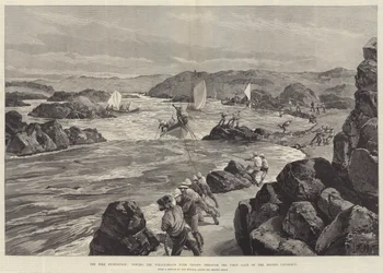 The Nile Expedition, towing the Whale-Boats with Troops through the First Gate of the Second Cataract