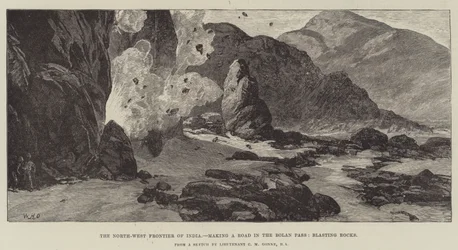 The North-West Frontier of India, making a Road in the Bolan Pass, Blasting Rocks