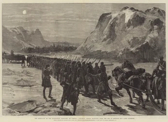 The Rebellion in the North-West Territory of Canada, Colonial Troops marching over the Ice of Nepigon Bay, Lake Superior