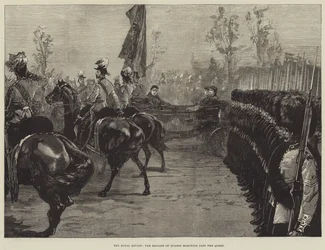 The Royal Review, the Brigade of Guards marching past the Queen