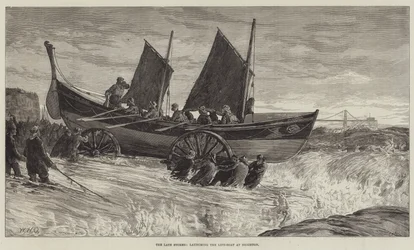 The late Storms, launching the Life-Boat at Brighton
