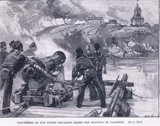 Volunteers of the flying squadron firing on the shipping at Taganrog