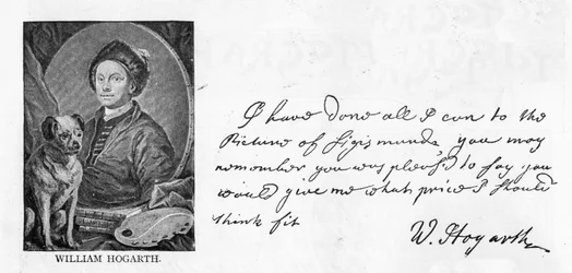 Handwriting and signature of William Hogarth, from a letter to Sir Richard Grosvenor concerning his commission of a picture of Sigismunda