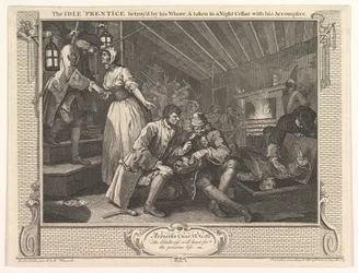 The Idle Prentice Betrayed by his Whore and Taken in a Night Cellar