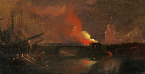 Bristol Riots: The Burning of the Toll-Houses on Prince Street Bridge with St Mary Redcliffe, c.1831