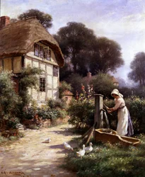 Drawing Water by a Cottage 1917