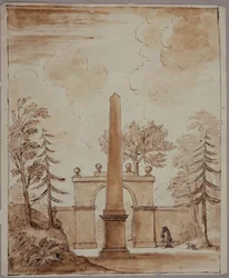 Chiswick, View of the Burlington Lane Gate, the Obelisk in the Foreground, and Kent with Dog