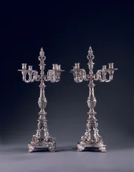 Pair of highly important German four-light candelabra, commissioned for George II, made by Balthasar Friedrich Behrens, Hanover, 1736-37