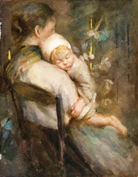 Young Mother with Child Asleep in her Lap