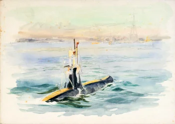 Study of an A-class submarine under way, possibly in Portsmouth Harbour, early 20th century