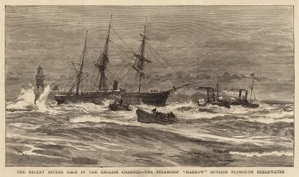 The Recent Severe Gale in the English Channel, the Steamship Hankow Outside Plymouth Breakwater