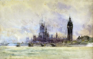 Westminster Bridge, Parliament, and Big Ben, in London