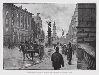 Fleet Street, Showing Temple Bar Memorial and Child