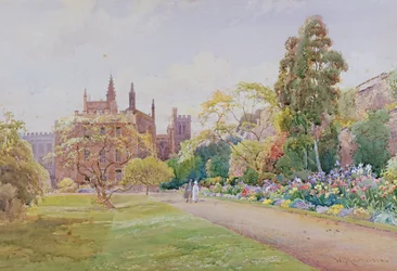 The Long Walk and Flower Border in May - New College, Oxford