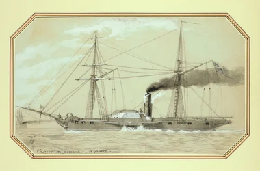 A paddle driven steam warship
