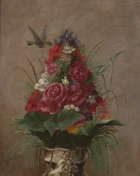 Floral Still Life with Hummingbird