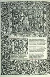 Scene from Troilus and Criseyde, historiated initial B, manuscript with full page-border, 1896