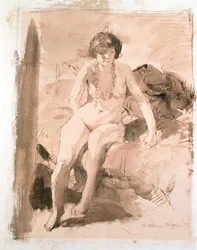 A Nude Girl Seated on a Bed