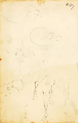 Studies--figures, log, horse and rider, etc.
