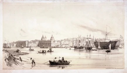 View of Greenwich across the River Thames, London