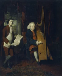 John Parry the Blind Harpist with an Assistant