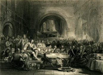 Prince Llewellyn & His Barons, in his Palace near Aber, c. 1836