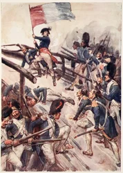 Seizing a Flag, He Himself Led His Men Across the Bridge, plate from 