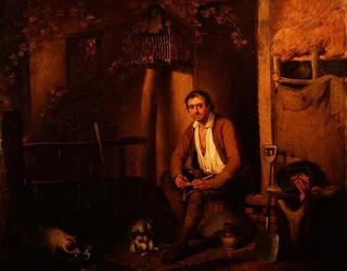 Cottage Exterior with Seated Labourer