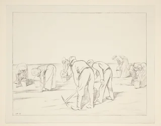 Farm workers with pickaxes and buckets