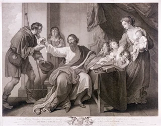 Alfred the Great dividing his loaf with the pilgrim