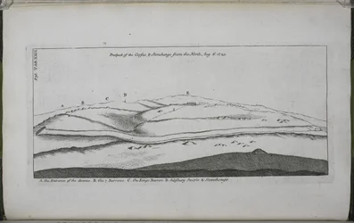 Stonehenge, a Temple restored to the British Druids: Prospect of the Cursus and Stonehenge, from the north