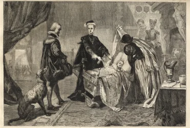 Queen Mary Quitting Stirling Castle - Marie Stuart in Front of the Cradle of Her Son
