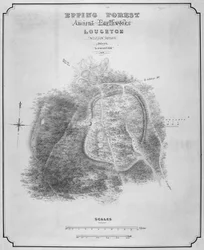 Map of the ancient earthworks at Loughton Camp made around AD 52 in Epping Forest, Essex