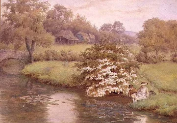 Children Playing by a Stream
