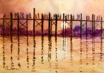 993 Rush Hour on the U Bein Bridge, Mandalay