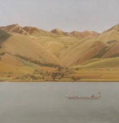 Edge of Abruzzi: Boat with Three People on a Lake