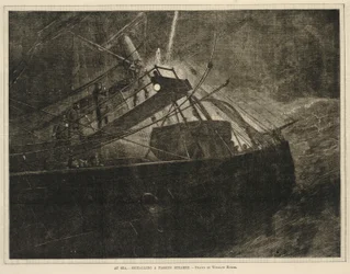 At Sea - Signalling a Passing Steamer
