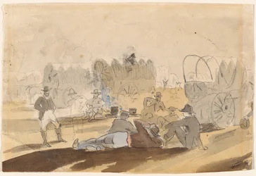 Caravan with Covered Wagons Resting (recto)