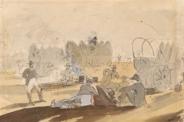 Caravan with Covered Wagons Resting (recto)