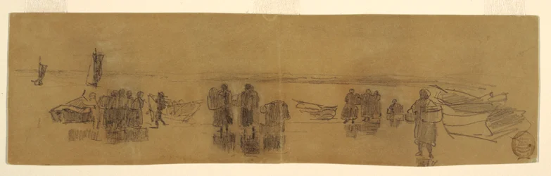 Beach with Four Fishing Boats, Cullercoats, England, 1881–82