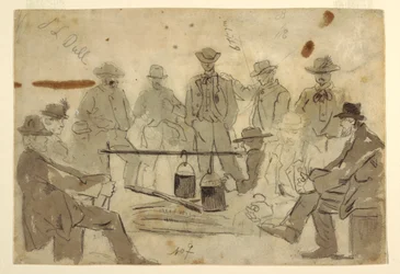 Campfire with Soldiers Grouped About, 1862