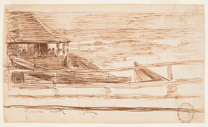 House at a Railing with Beached Dories, Cullercoats, England, 1881