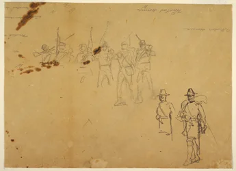 Sketches of Single Infantry Figures and Practice Signatures, 1862