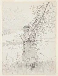 Girl Holding a Branch of an Apple Tree