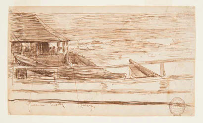 House at a Railing with Beached Dories