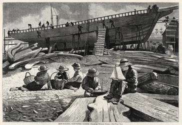 Ship-Building, Gloucester Harbor, 1873