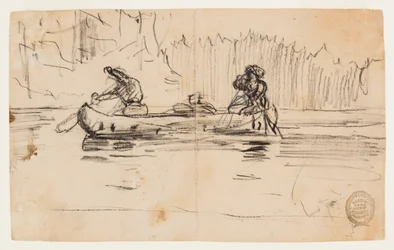Side View of Canoe with Two Men
