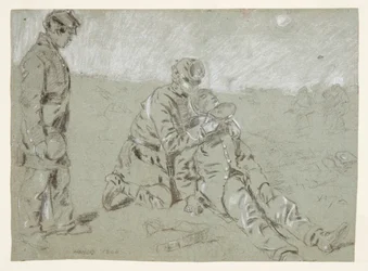 Soldier Giving Water to a Wounded Companion