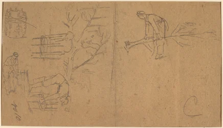 Soldiers Felling Sapling, and Weaving Saplings into Baskets (verso)