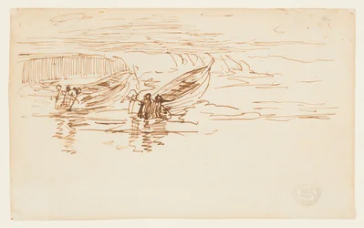 Two Dories Being Launched, England